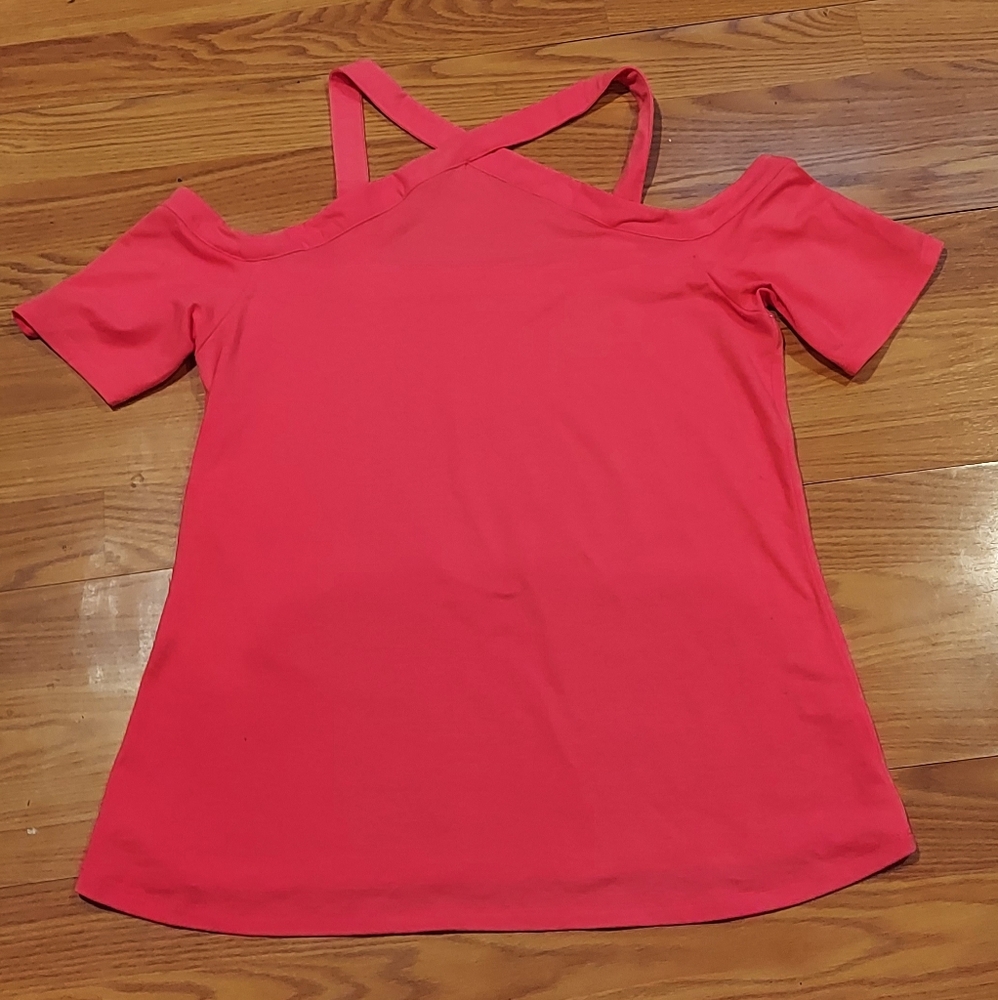 Pink Cross Neck Cold Shoulder Foxy Tee Size large 12 Torrid size 0